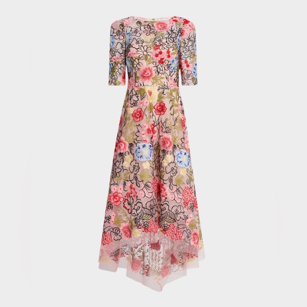 Rickie Freeman for Teri Jon
Embroidered High-Low Maxi Dress